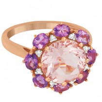 Diamond, Amethyst, and Morganite Flower Ring 14k Rose Gold (4.84ct)