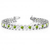 Peridot & Diamond Tennis S Link Bracelet 18k White Gold (6.00ct)