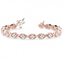 Diamond Twisted Cluster Link Bracelet 14k Rose Gold (2.16ct)