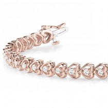 Diamond Tennis Heart Link Bracelet 14k Rose Gold (1.23ct)