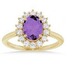 Oval Amethyst & Diamond Halo Ring 14K Yellow Gold (1.56ct)