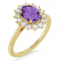 Oval Amethyst & Diamond Halo Ring 14K Yellow Gold (1.56ct)