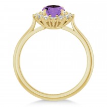 Oval Amethyst & Diamond Halo Ring 14K Yellow Gold (1.56ct)