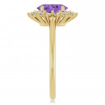 Oval Amethyst & Diamond Halo Ring 14K Yellow Gold (1.56ct)