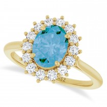 Oval Blue Topaz & Diamond Halo Ring 14K Yellow Gold (1.95ct)