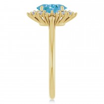 Oval Blue Topaz & Diamond Halo Ring 14K Yellow Gold (1.95ct)