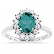 Oval Lab Grown Alexandrite & Diamond Halo Ring 14K White Gold (2.02ct)