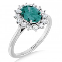 Oval Lab Grown Alexandrite & Diamond Halo Ring 14K White Gold (2.02ct)