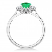 Oval Lab Grown Emerald & Diamond Halo Ring 14K White Gold (1.56ct)