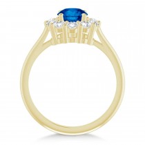 Round Blue Sapphire & Diamond Halo Ring 14K Yellow Gold (1.49ct)