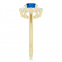 Round Blue Sapphire & Diamond Halo Ring 14K Yellow Gold (1.49ct)