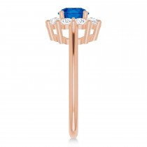 Round Blue Sapphire & Diamond Halo Ring 14K Rose Gold (1.49ct)
