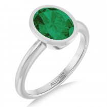 Oval Lab Grown Emerald Fashion Ring in Sterling Silver (1.50ct)