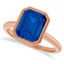 Emerald Cut Lab Grown Blue Sapphire Fashion Ring 14K Rose Gold (3.00ct)