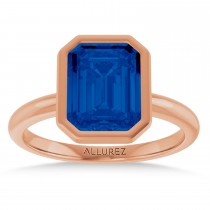 Emerald Cut Lab Grown Blue Sapphire Fashion Ring 14K Rose Gold (3.00ct)