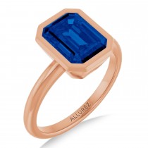 Emerald Cut Lab Grown Blue Sapphire Fashion Ring 14K Rose Gold (3.00ct)
