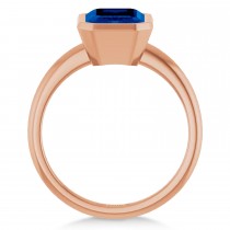 Emerald Cut Lab Grown Blue Sapphire Fashion Ring 14K Rose Gold (3.00ct)