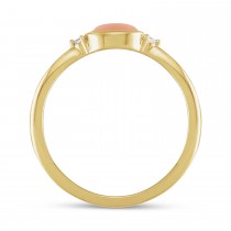 Oval Natural Cabochon Pink Coral & Diamond Ring 14K Yellow Gold (0.53ct)