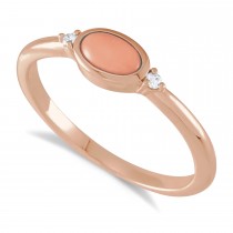 Oval Natural Cabochon Pink Coral & Diamond Ring 14K Rose Gold (0.53ct)