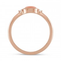 Oval Natural Cabochon Pink Coral & Diamond Ring 14K Rose Gold (0.53ct)