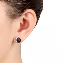 Oval Lab Garnet & Halo Lab Grown Diamond Stud Earrings 14k White Gold 4.60ct