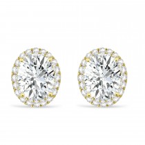 Oval Lab Moissanite & Halo Lab Grown Diamond Stud Earrings 14k Yellow Gold 3.82ct