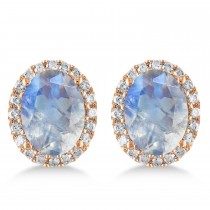 Oval Moonstone & Halo Diamond Stud Earrings 14k Rose Gold 2.40ct