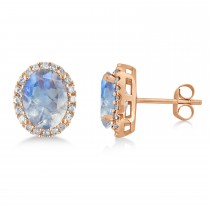 Oval Moonstone & Halo Diamond Stud Earrings 14k Rose Gold 2.40ct