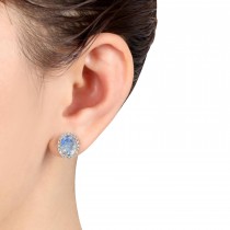 Oval Moonstone & Halo Diamond Stud Earrings 14k Rose Gold 2.40ct