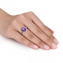 Oval Amethyst & Halo Diamond Engagement Ring 14k Yellow Gold 2.82ct