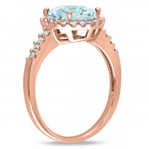 Oval Lab Aquamarine & Halo Lab Grown Diamond Engagement Ring 14k Rose Gold 2.67ct