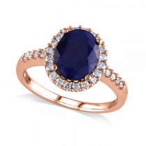 Oval Lab Blue Sapphire & Halo Lab Grown Diamond Engagement Ring 14k Rose Gold 3.92ct