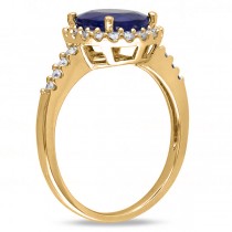 Oval Lab Blue Sapphire & Halo Lab Grown Diamond Engagement Ring 14k Yellow Gold 3.92ct