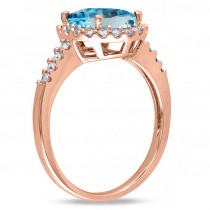 Oval Lab Blue Topaz & Halo Lab Grown Diamond Engagement Ring 14k Rose Gold 3.92ct