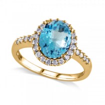 Oval Lab Blue Topaz & Halo Lab Grown Diamond Engagement Ring 14k Yellow Gold 3.92ct