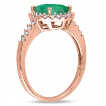 Oval Lab Emerald & Halo Lab Grown Diamond Engagement Ring 14k Rose Gold 3.02ct