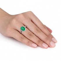 Oval Lab Emerald & Halo Lab Grown Diamond Engagement Ring 14k White Gold 3.02ct