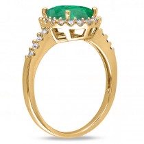 Oval Lab Emerald & Halo Lab Grown Diamond Engagement Ring 14k Yellow Gold 3.02ct