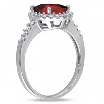 Oval Lab Garnet & Halo Lab Grown Diamond Engagement Ring 14k White Gold 3.22ct