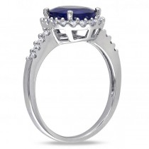 Oval Lab Blue Sapphire & Halo Lab Grown Diamond Engagement Ring 14k W. Gold (3.92ct)