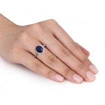Oval Lab Blue Sapphire & Halo Lab Grown Diamond Engagement Ring 14k W. Gold (3.92ct)