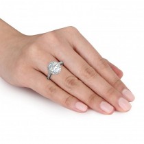 Oval Moissanite & Halo Diamond Engagement Ring 14k White Gold 2.82ct