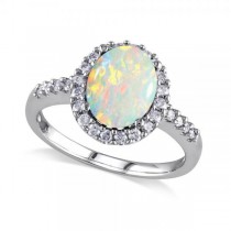 Oval Lab Opal & Halo Lab Grown Diamond Engagement Ring 14k White Gold 2.07ct