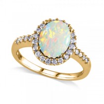 Oval Lab Opal & Halo Lab Grown Diamond Engagement Ring 14k Yellow Gold 2.07ct