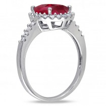 Oval Lab Ruby & Halo Lab Grown Diamond Engagement Ring 14k White Gold 3.57ct