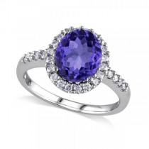 Oval Lab Tanzanite & Halo Lab Grown Diamond Engagement Ring 14k White Gold 3.57ct