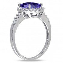 Oval Lab Tanzanite & Halo Lab Grown Diamond Engagement Ring 14k White Gold 3.57ct