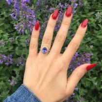 Oval Lab Tanzanite & Halo Lab Grown Diamond Engagement Ring 14k White Gold 3.57ct