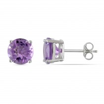 Round Purple Amethyst Stud Earrings Sterling Silver (3.50ct)