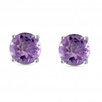 Round Purple Amethyst Stud Earrings Sterling Silver (3.50ct)